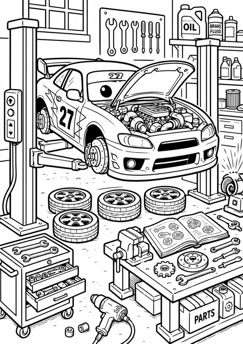 Auto En El Taller Para Colorear dibujo para colorear
