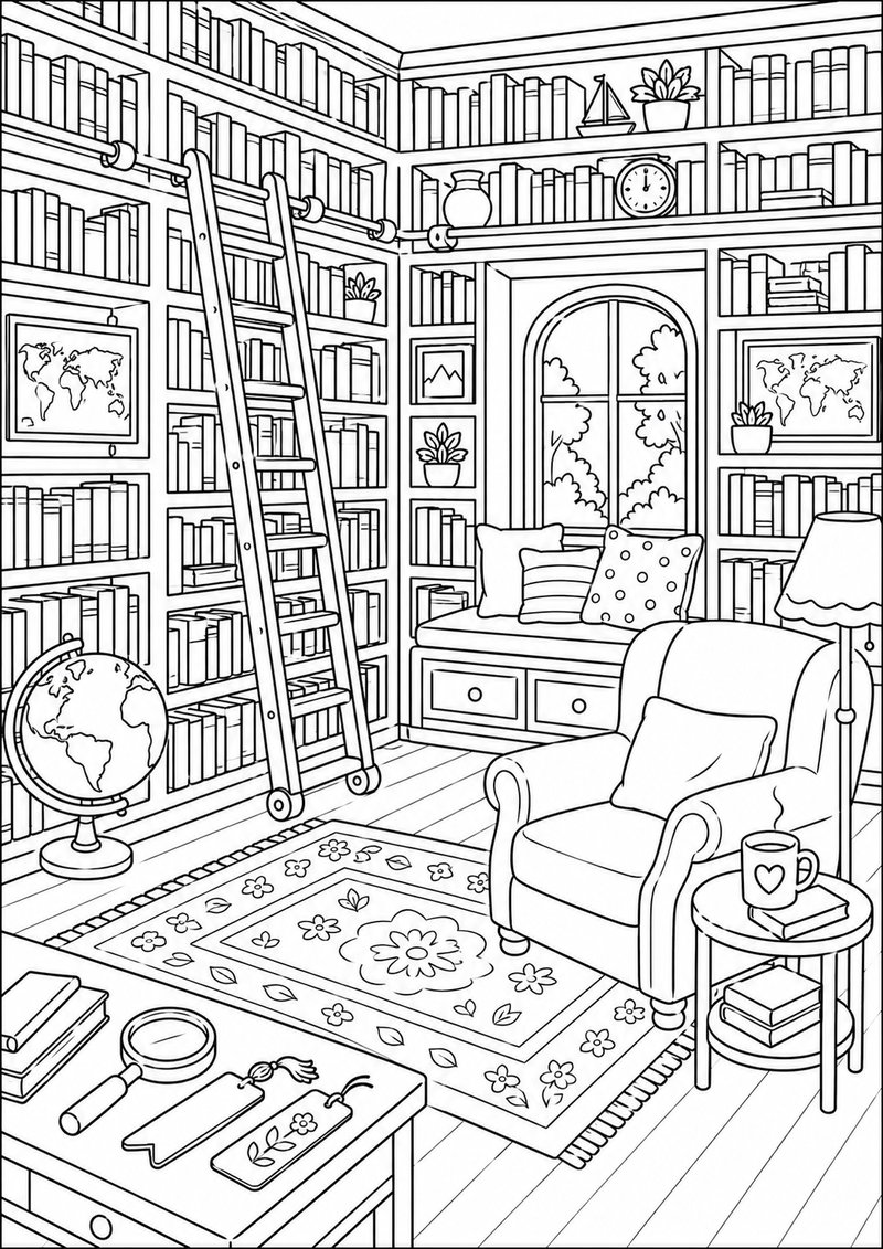 Biblioteca Para Colorear dibujo para colorear