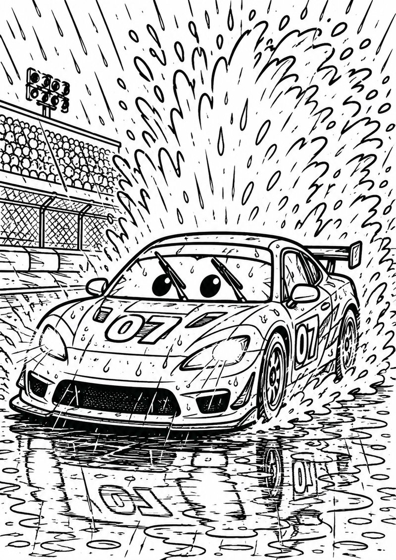 Carrera Bajo La Lluvia Para Colorear dibujo para colorear