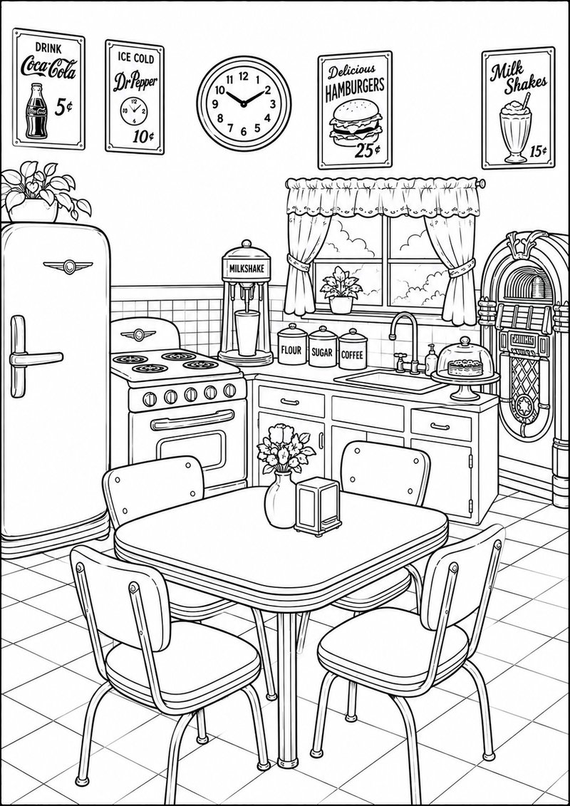 Cocina Retro Para Colorear dibujo para colorear