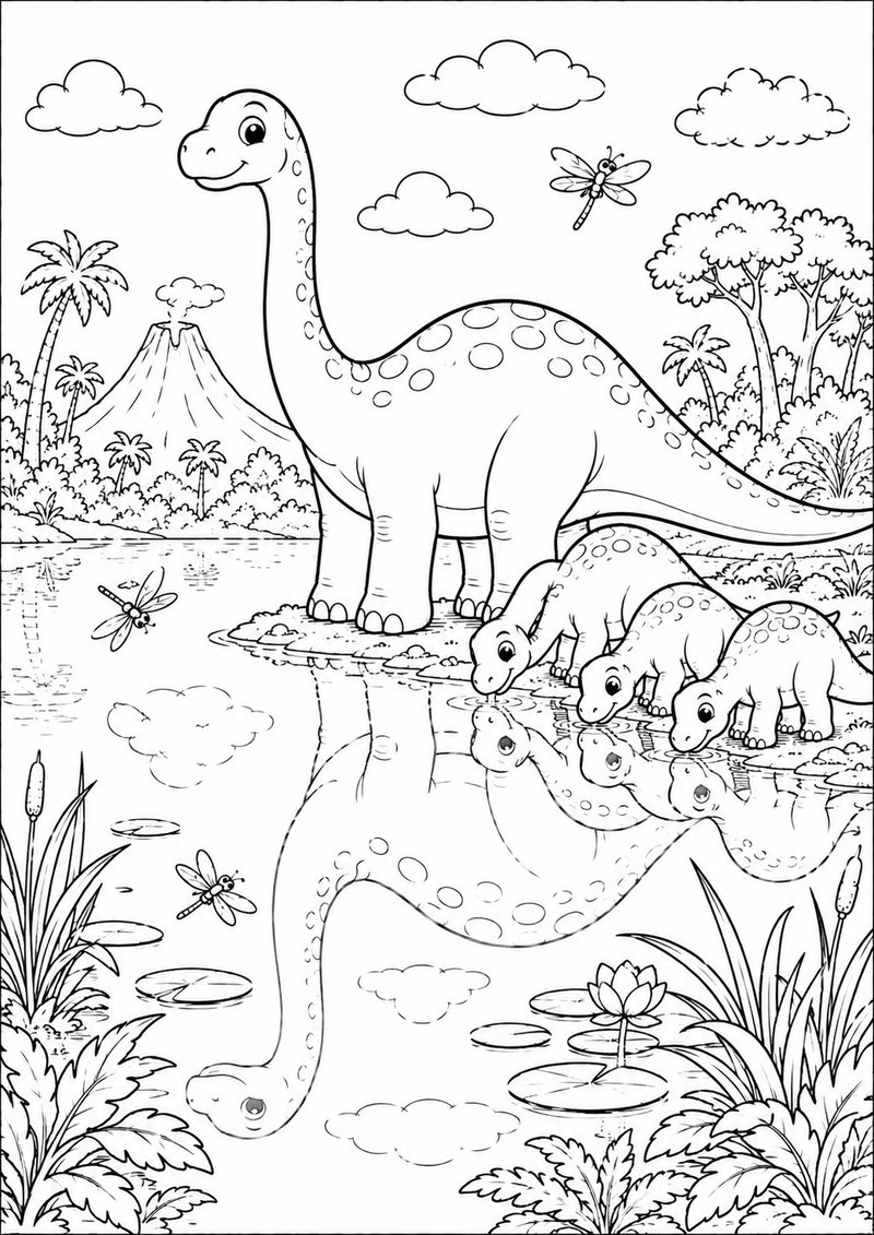 Diplodocus En El Lago Para Colorear dibujo para colorear