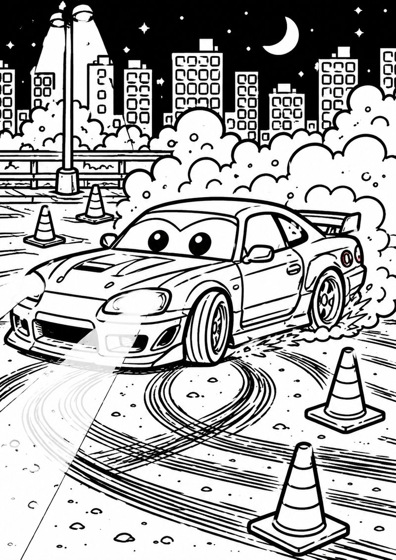 Drift En El Estacionamiento Para Colorear dibujo para colorear