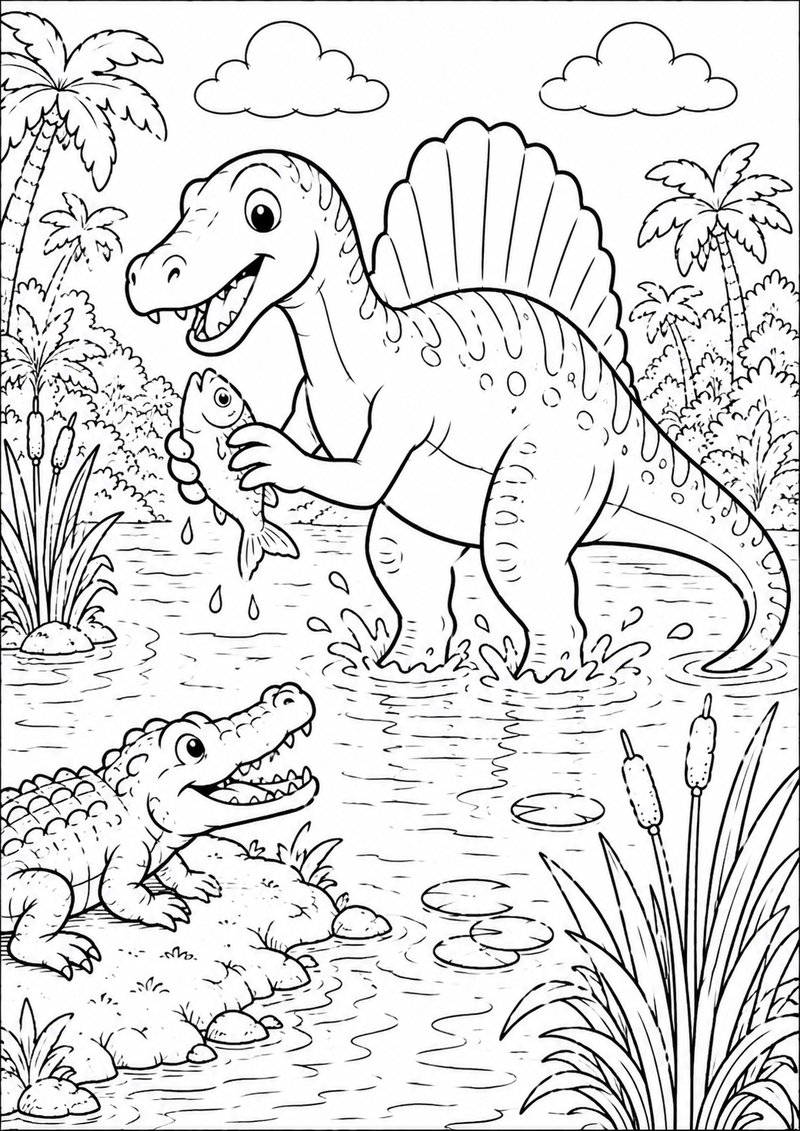 Espinosaurio En El Río Para Colorear dibujo para colorear
