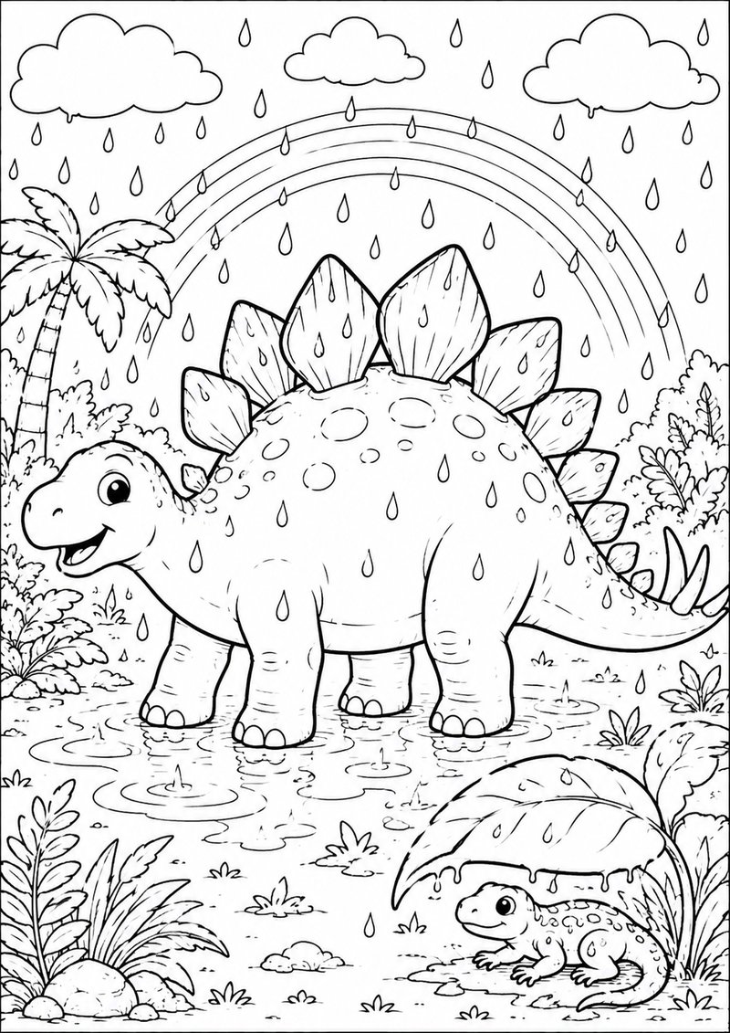 Estegosaurio Bajo La Lluvia Para Colorear dibujo para colorear