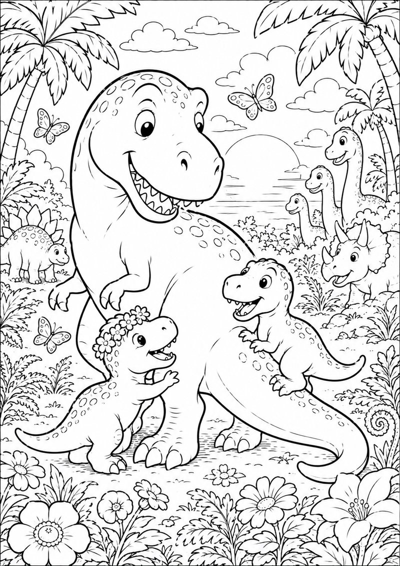 Familia De Dinosaurios Para Colorear dibujo para colorear