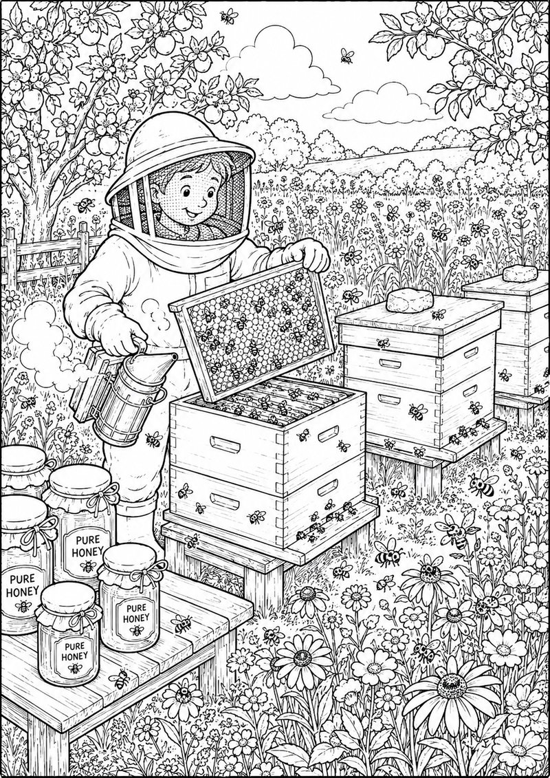 Granja Para Colorear Apicultor dibujo para colorear