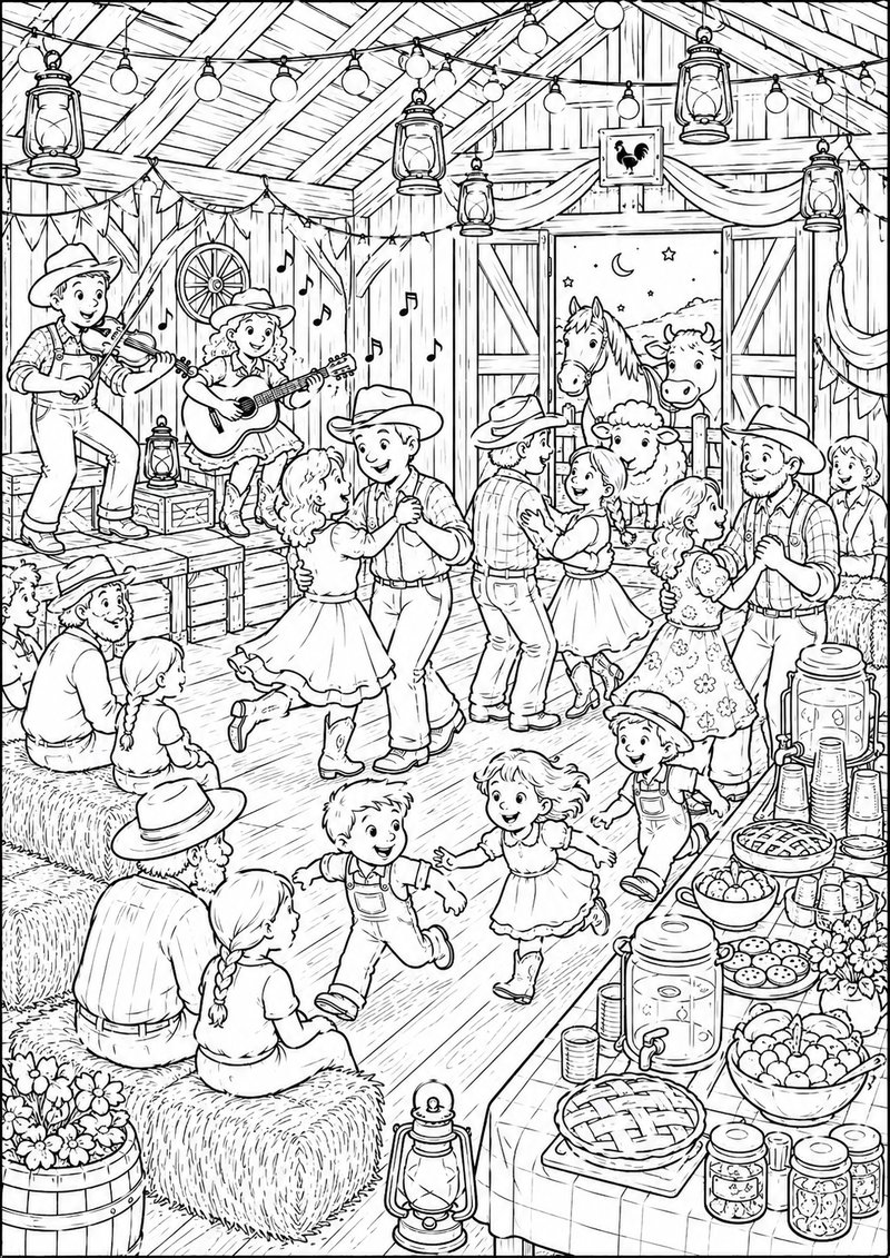Granja Para Colorear Baile En El Granero dibujo para colorear