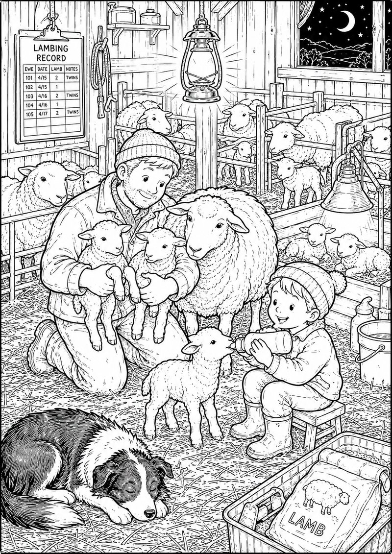 Granja Para Colorear Corderitos dibujo para colorear