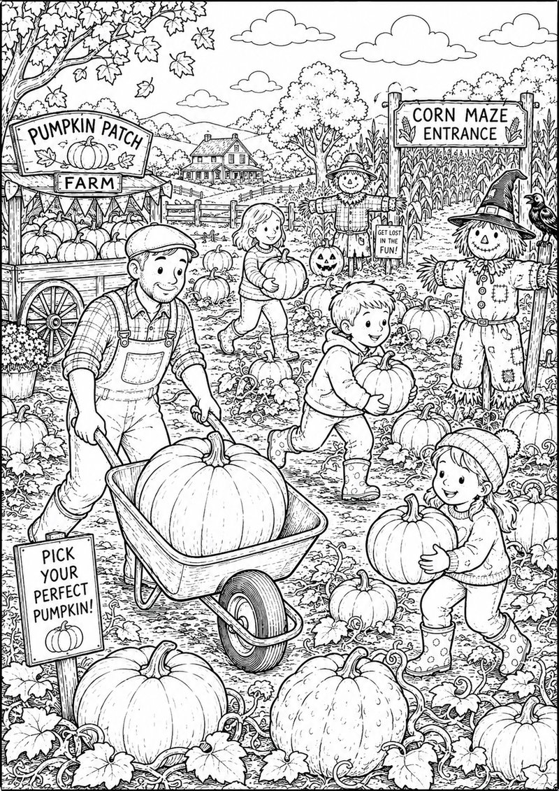 Granja Para Colorear Cosecha De Calabazas dibujo para colorear