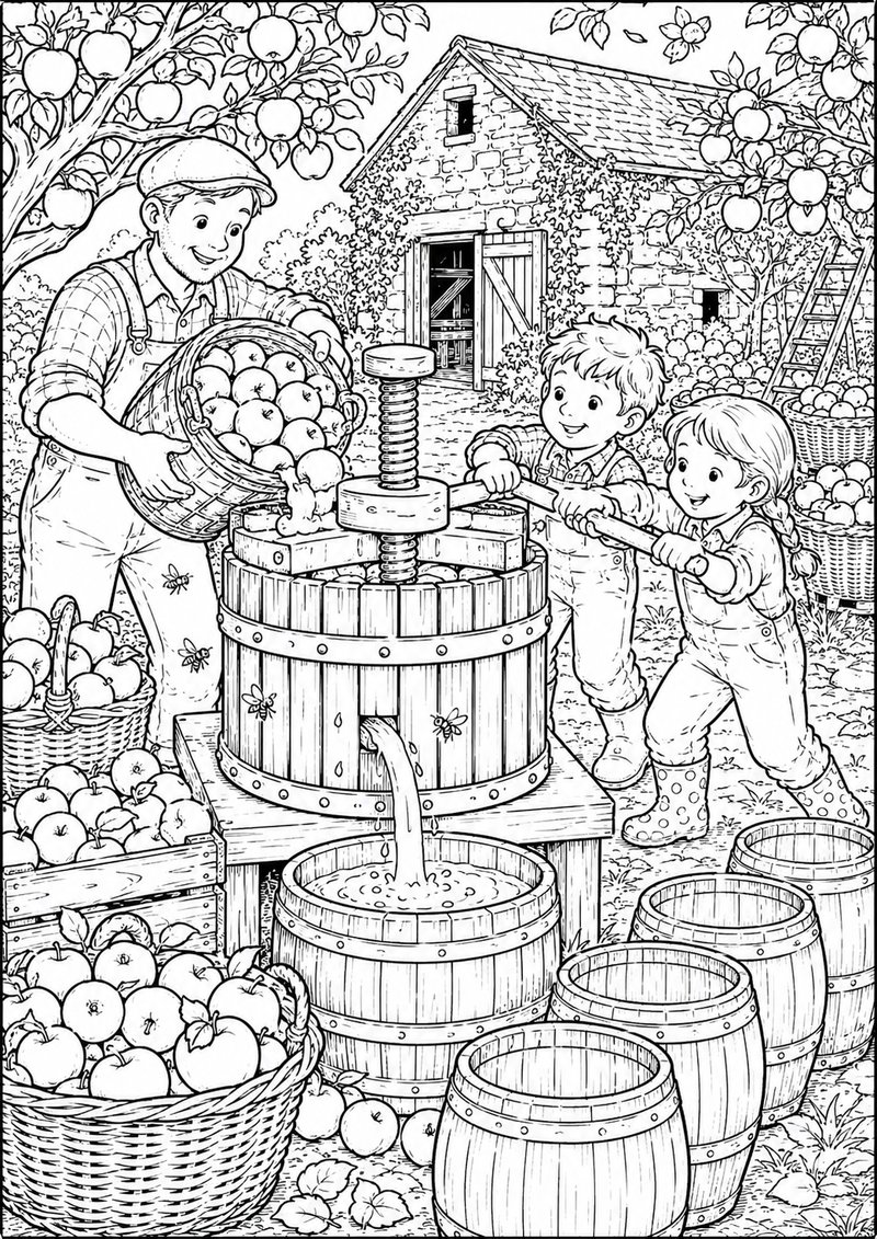 Granja Para Colorear Elaboración De Sidra dibujo para colorear