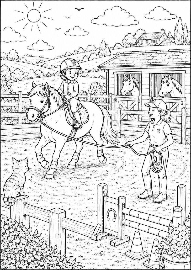 Granja Para Colorear Equitación dibujo para colorear