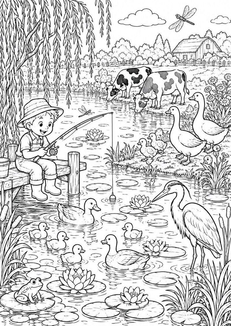 Granja Para Colorear Estanque dibujo para colorear