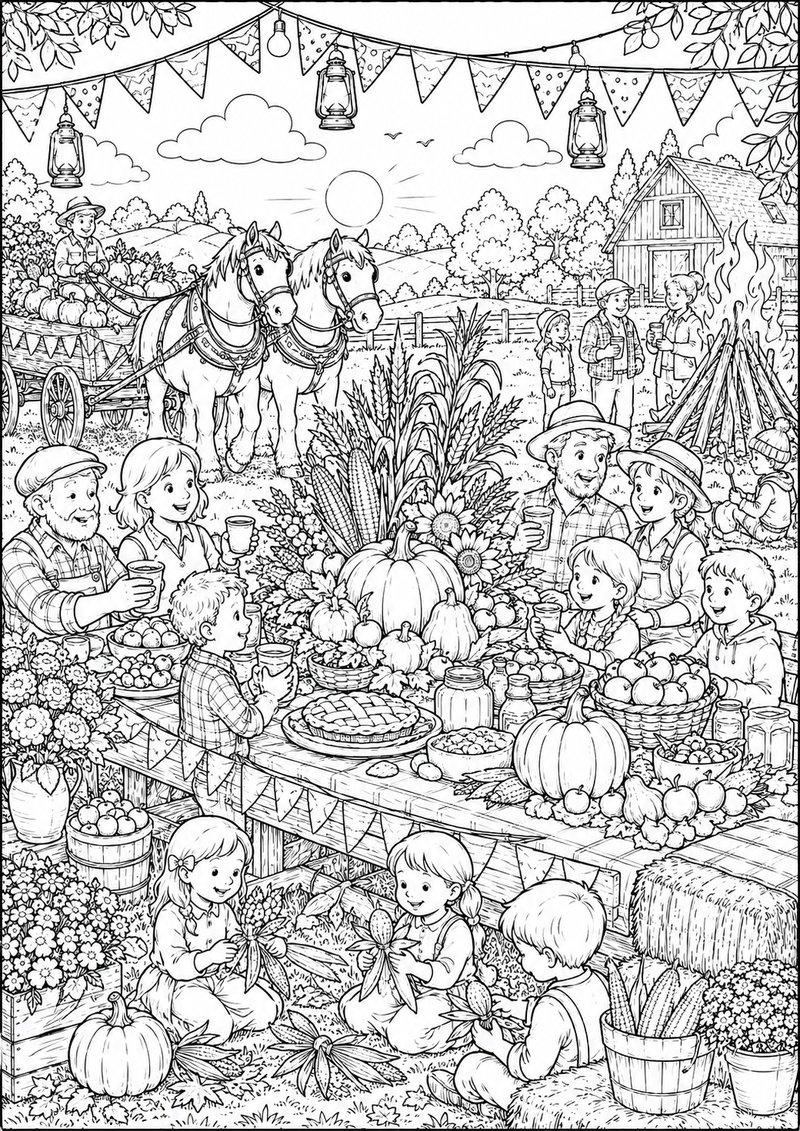 Granja Para Colorear Festival De La Cosecha dibujo para colorear