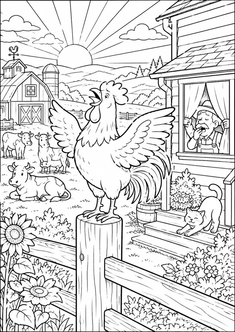 Granja Para Colorear Gallo dibujo para colorear