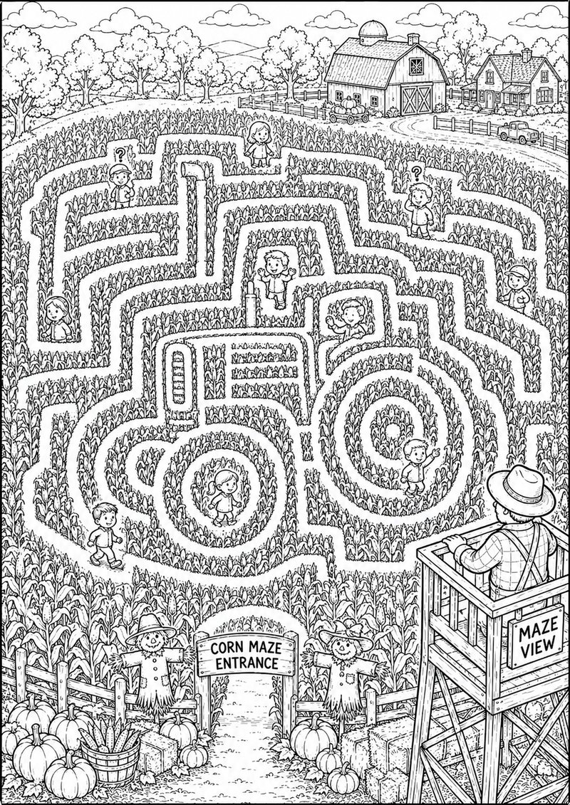 Granja Para Colorear Laberinto De Maíz dibujo para colorear