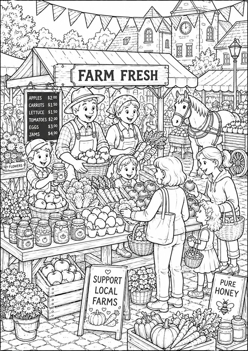 Granja Para Colorear Mercado dibujo para colorear