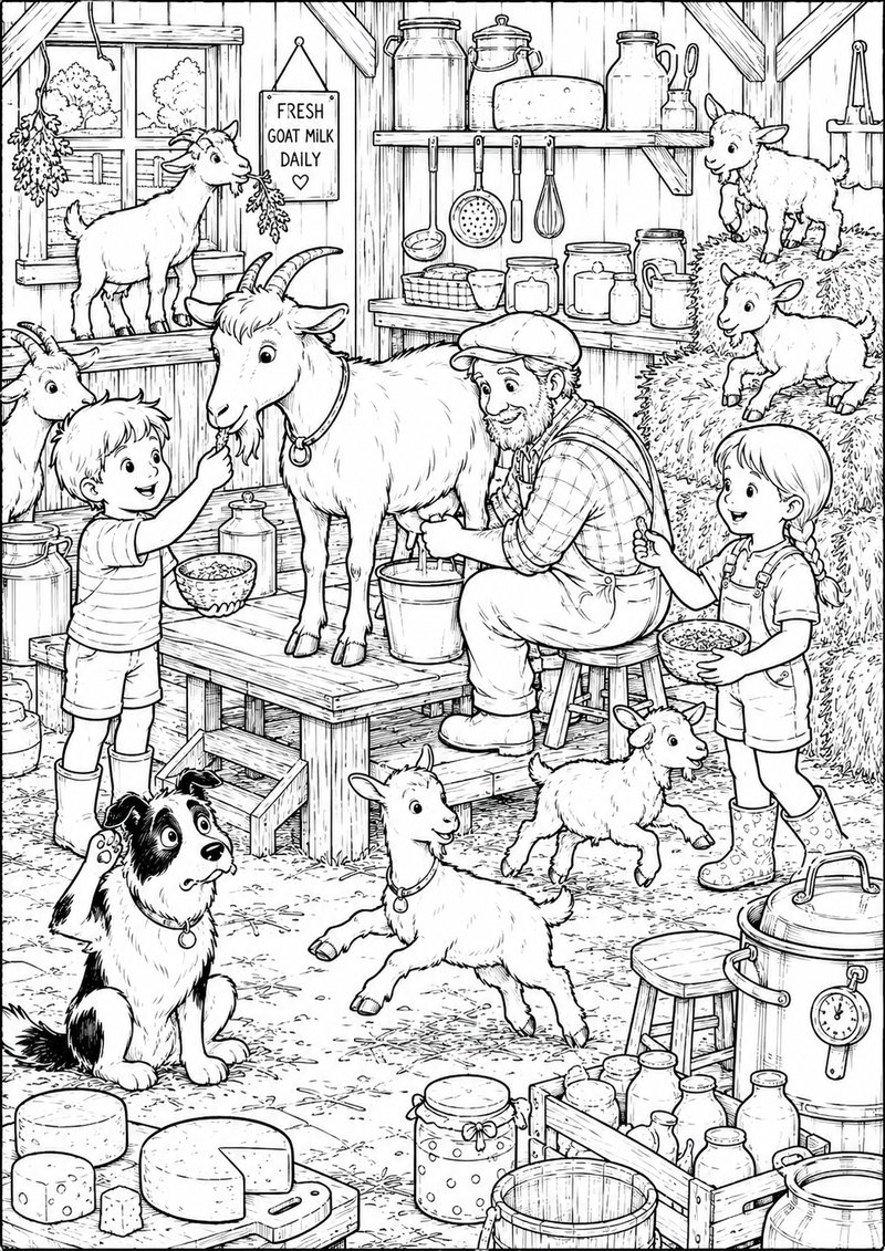 Granja Para Colorear Ordeñando Las Cabras dibujo para colorear