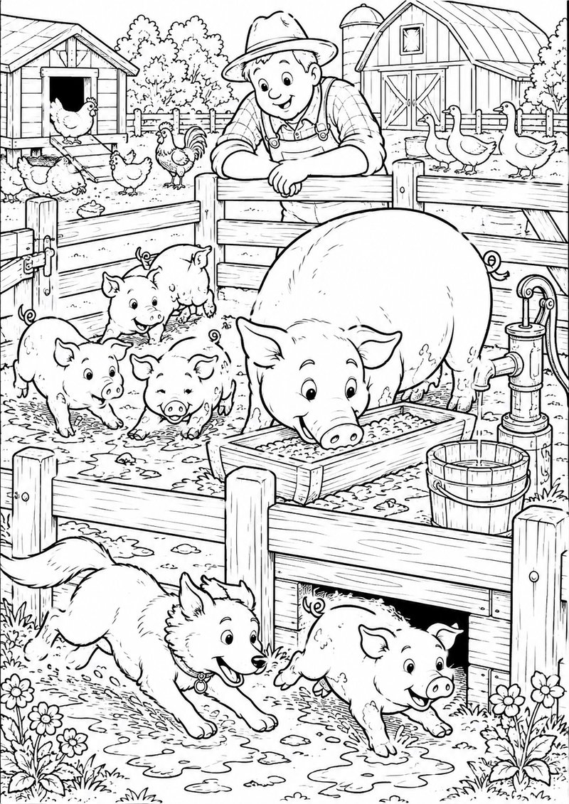 Granja Para Colorear Pocilga dibujo para colorear