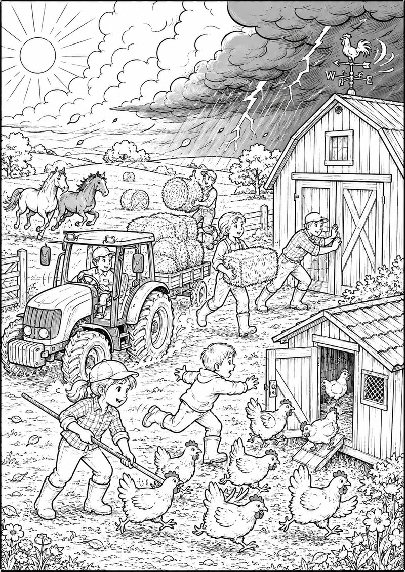 Granja Para Colorear Tormenta dibujo para colorear