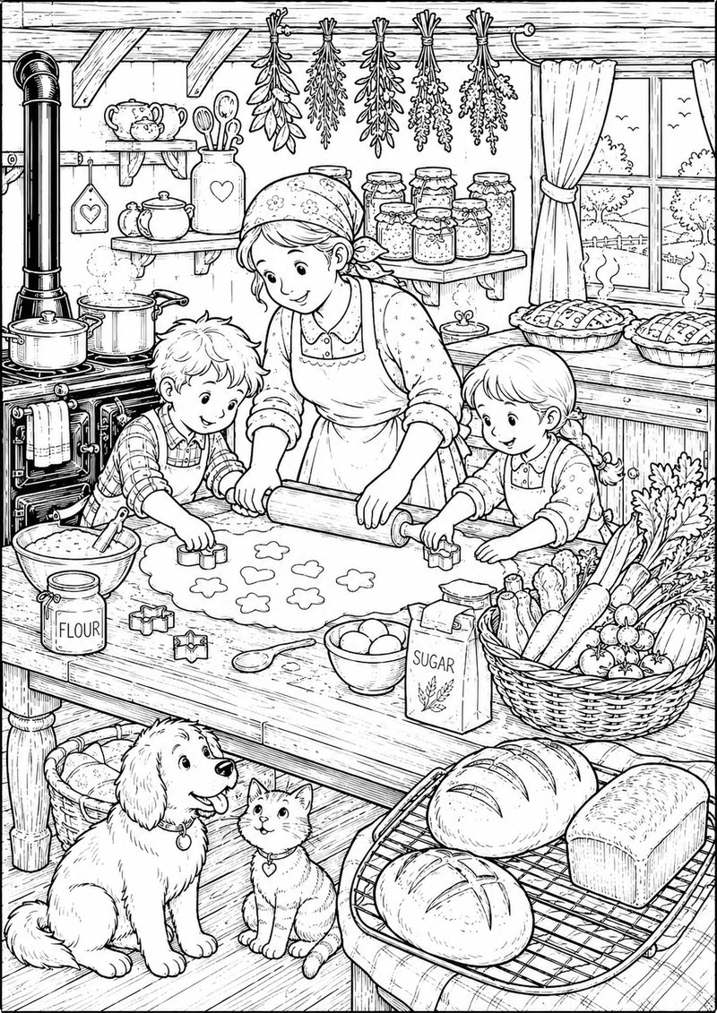 Granja Para Colorear Trabajo En La Cocina dibujo para colorear