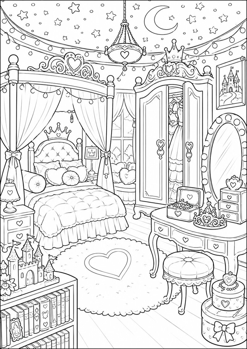 Habitación De Princesa Para Colorear dibujo para colorear
