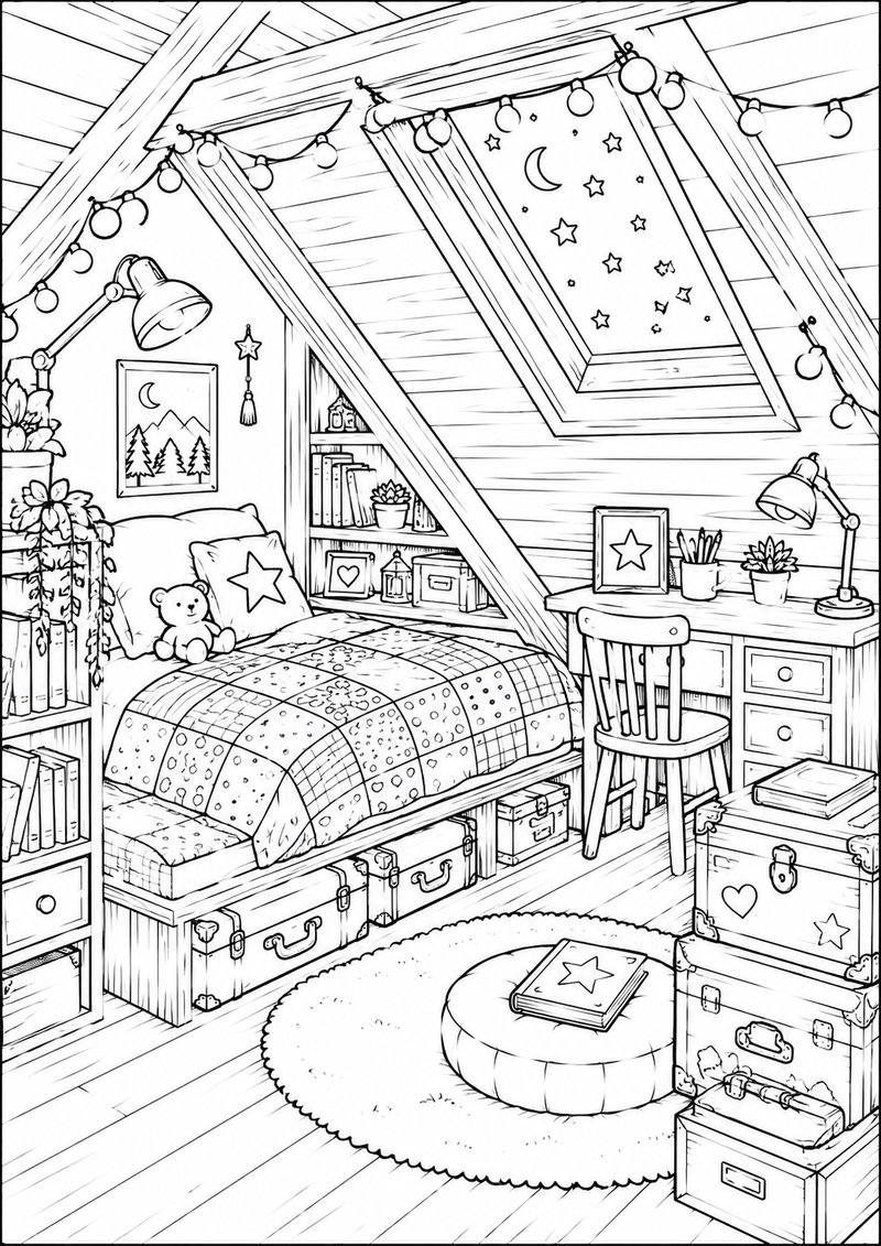 Habitación En El Ático Para Colorear dibujo para colorear