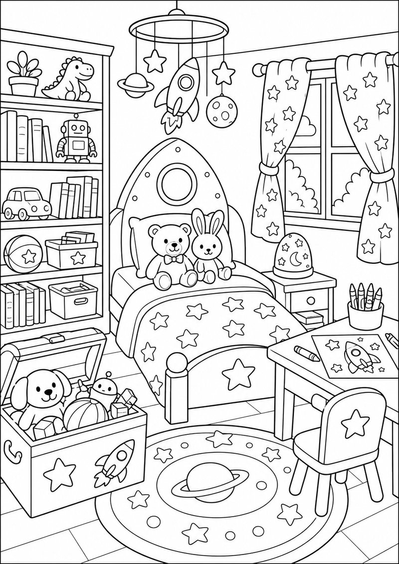 Habitación Infantil Para Colorear dibujo para colorear