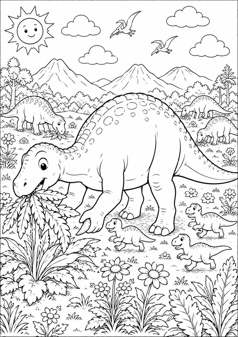 Iguanodonte En La Pradera Para Colorear dibujo para colorear