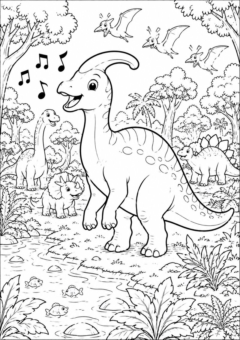 Parasaurolofo Cantando Para Colorear dibujo para colorear