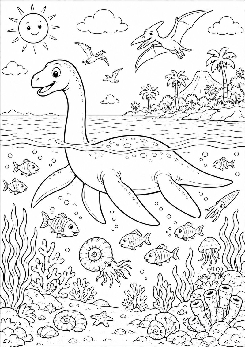 Plesiosaurio En El Mar Para Colorear dibujo para colorear