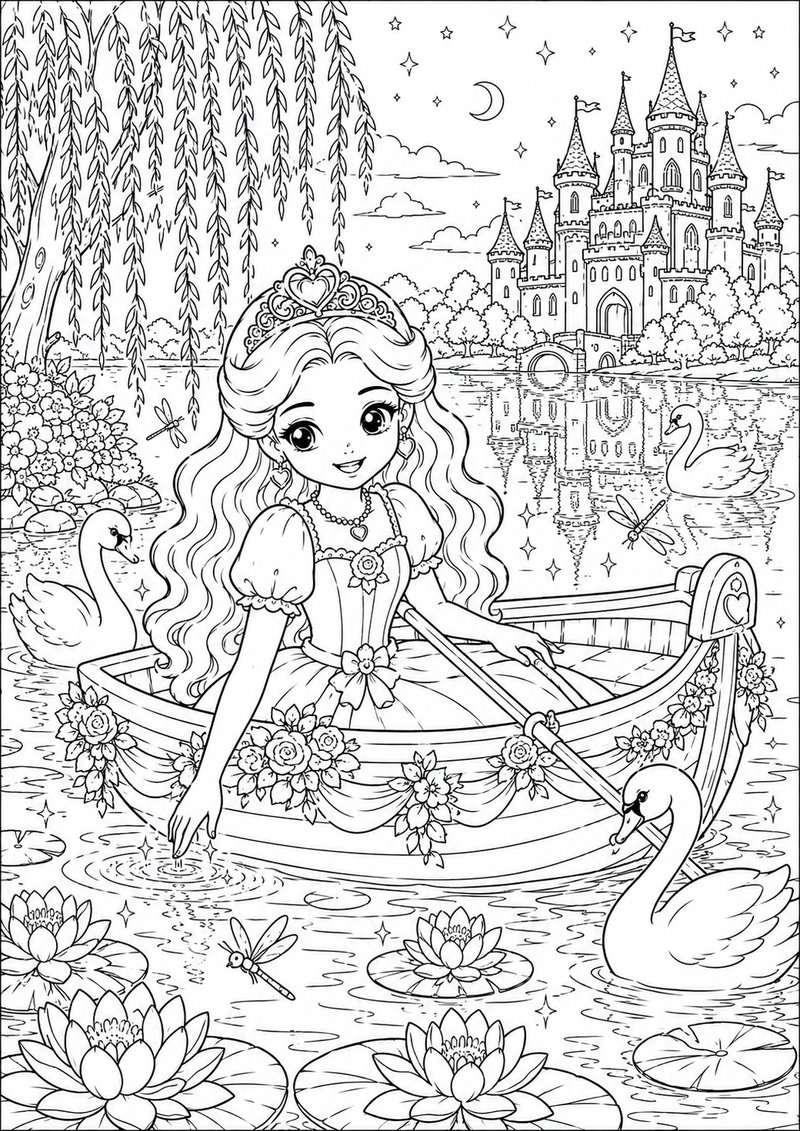 Princesa En Paseo En Barca Para Colorear dibujo para colorear