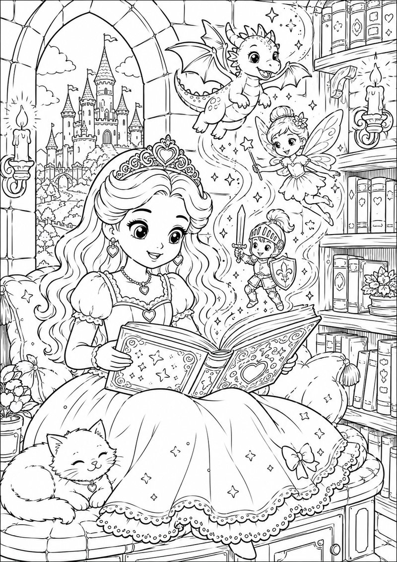 Princesa En El Cuento Mágico Para Colorear dibujo para colorear