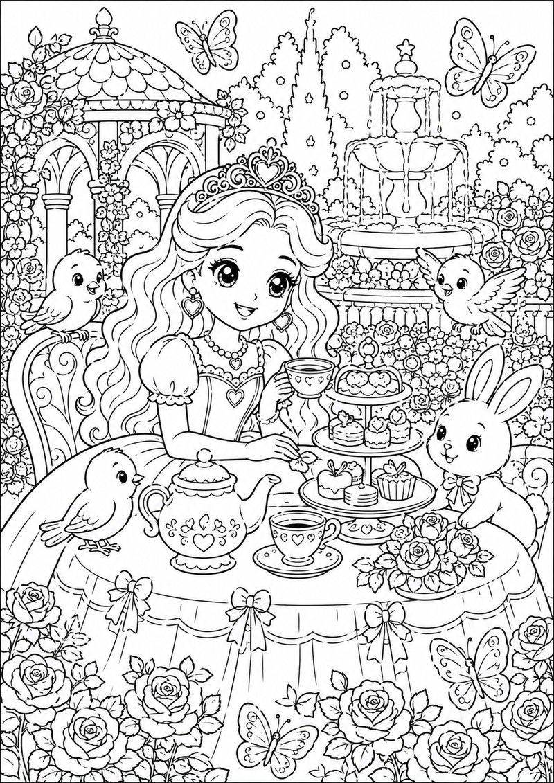 Princesa En La Merienda Para Colorear dibujo para colorear
