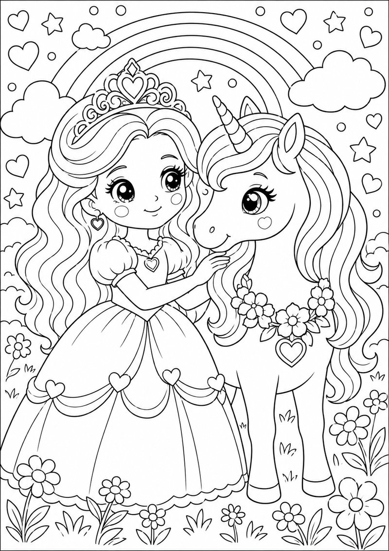 Princesa Y Unicornio Para Colorear dibujo para colorear