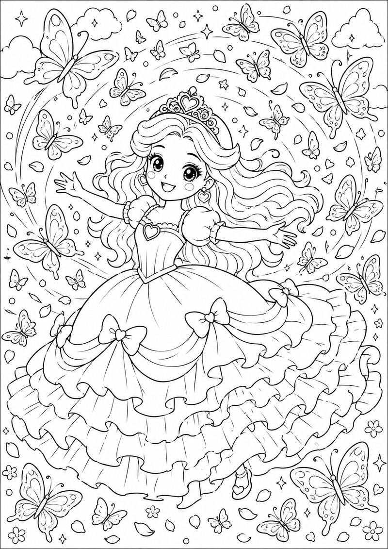 Princesa Y El Baile De Las Mariposas Para Colorear dibujo para colorear