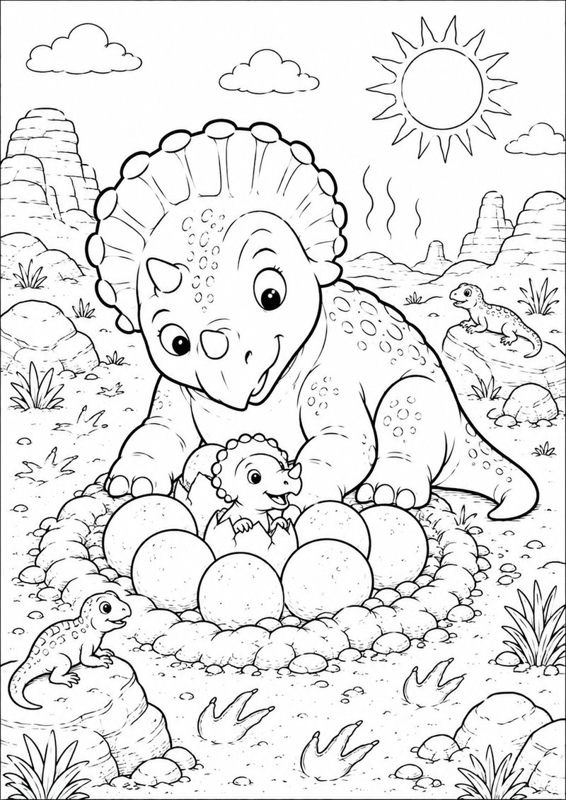 Protoceratops Cuidando Sus Huevos Para Colorear dibujo para colorear