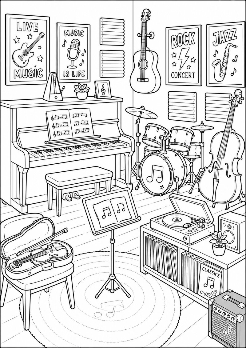 Sala De Música Para Colorear dibujo para colorear