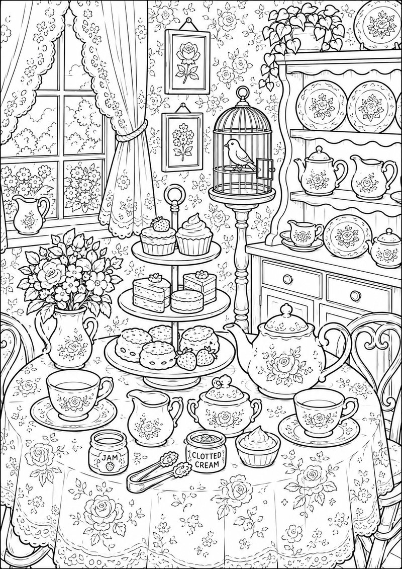 Sala De Té Para Colorear dibujo para colorear