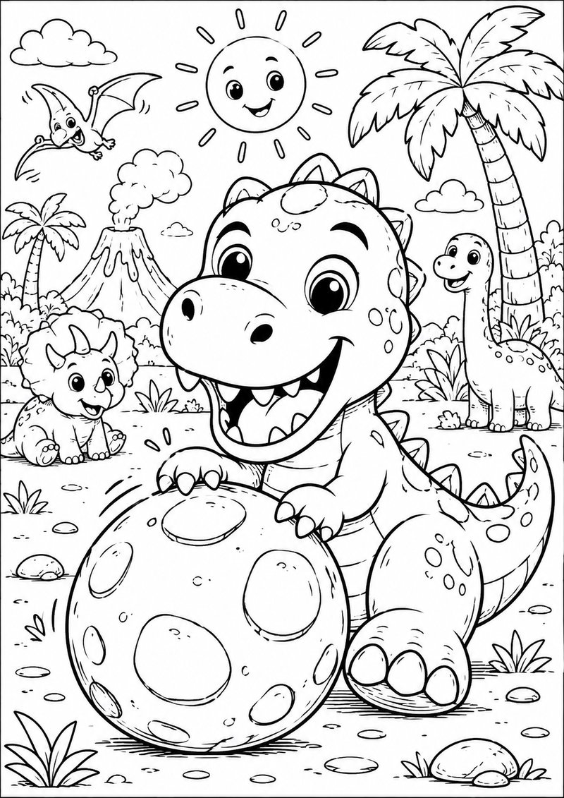 T Rex Y La Pelota Para Colorear dibujo para colorear