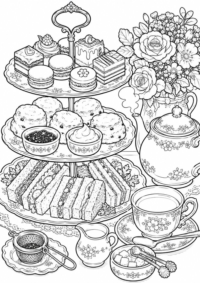 Té De La Tarde Para Colorear dibujo para colorear