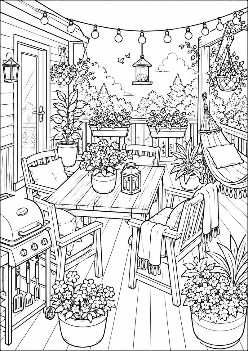 Terraza Exterior Para Colorear dibujo para colorear