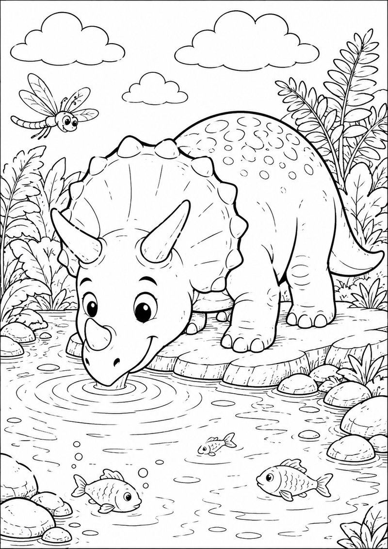 Triceratops Junto Al Agua Para Colorear dibujo para colorear